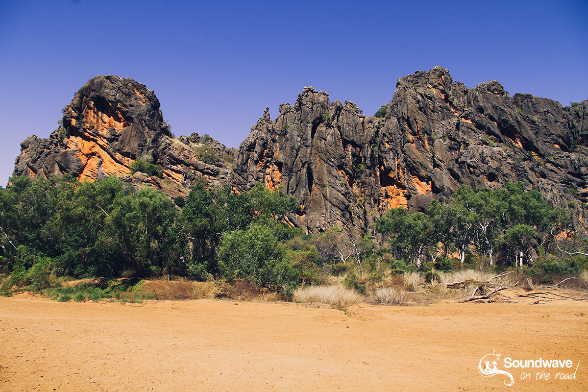 Windjana Gorge cliffs and river during the dry season
